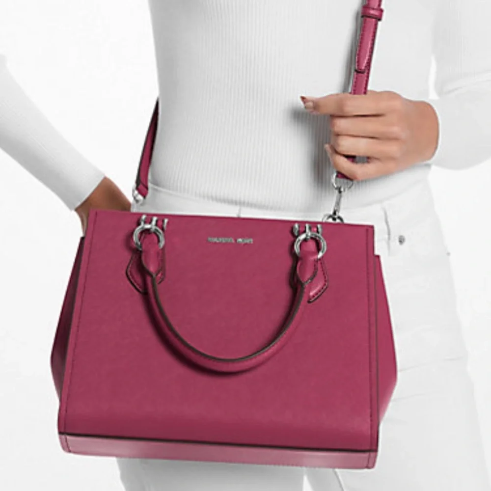 MICHAEL KORS Marilyn Medium Saffiano Leather Satchel Dark Raspberry NWT